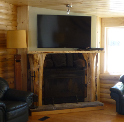 Wood Fireplace and 55-inch TV
